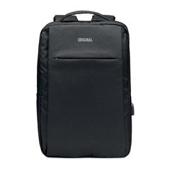 Vue Sac à dos ordinateur 300D RPET - Seoul de couleur noir| Krokrodeal