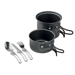 Vue Casseroles camping et couverts - Potty set de couleur noir| Krokrodeal