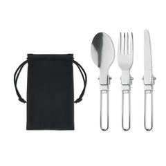 Vue Set de 3 couverts de camping - Stapi set de couleur noir| Krokrodeal