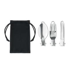 Vue Set de 3 couverts de camping - Stapi set de couleur noir| Krokrodeal