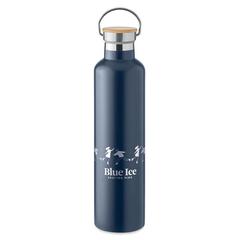 Vue Bouteille double paroi 1L - Helsinki large de couleur bleu| Krokrodeal