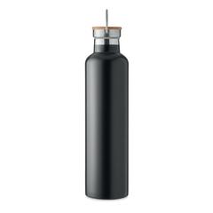 Vue Bouteille double paroi 1L - Helsinki large de couleur noir| Krokrodeal