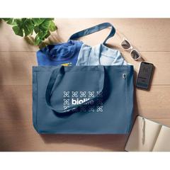 Vue Sac toile recyclée 280 gr/m ² - Respect coloured de couleur bleu| Krokrodeal