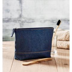 Vue Trousse en denim recyclé - Style pouch de couleur bleu| Krokrodeal