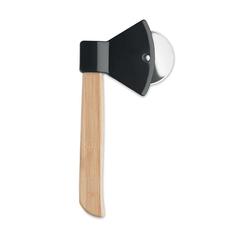 Vue Coupe-pizza manche en bambou - Zaza de couleur noir| Krokrodeal