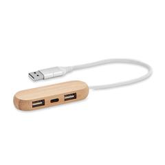 Vue Hub USB 3 ports câble 2 en 1 - Vina c de couleur marron| Krokrodeal