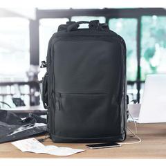 Vue Sac à dos 600D RPET - Sophis de couleur noir| Krokrodeal