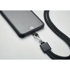 Vue Lanyard porte-téléphone RPET - Nonette de couleur noir| Krokrodeal