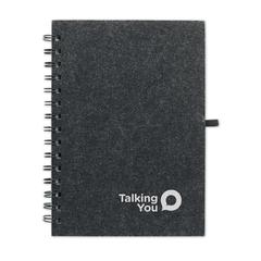 Vue Carnet A5 couv.en feutre RPET - Ringfelt de couleur gris| Krokrodeal