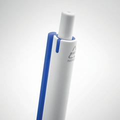 Vue Stylo poussoir en ABS recyclé - Side de couleur bleu| Krokrodeal