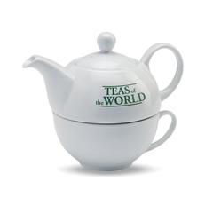 Vue Théière et tasse 400 ml - Tea time de couleur blanc| Krokrodeal