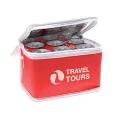 Vue Sac iso pour 6 cannettes - Promocool de couleur rouge| Krokrodeal