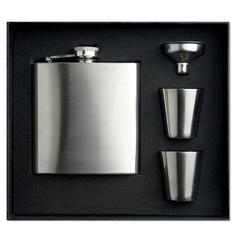 Vue Flacon de poche avec gobelets - Slimmy flask set de couleur gris| Krokrodeal