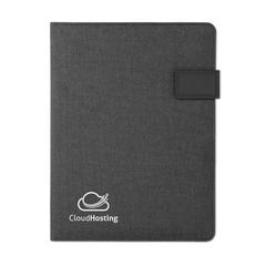 Vue Conférencier A4 et powerbank - Powerfoldy de couleur noir| Krokrodeal