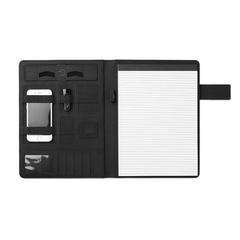 Vue Conférencier A4 et powerbank - Powerfoldy de couleur noir| Krokrodeal