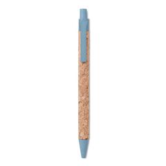 Vue Stylo bille en liège / blé-pail - Montado de couleur bleu| Krokrodeal