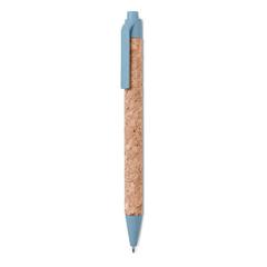 Vue Stylo bille en liège / blé-pail - Montado de couleur bleu| Krokrodeal