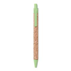 Vue Stylo bille en liège / blé-pail - Montado de couleur vert| Krokrodeal