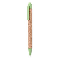 Vue Stylo bille en liège / blé-pail - Montado de couleur vert| Krokrodeal