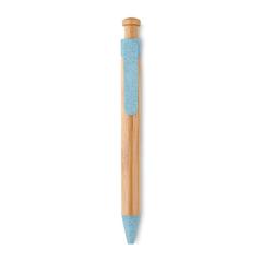 Vue Stylo bambou/paille blé et ABS - Toyama de couleur bleu| Krokrodeal