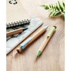 Vue Stylo bambou/paille blé et ABS - Toyama de couleur bleu| Krokrodeal