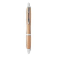 Vue Stylo bille en ABS et bambou. - Rio bamboo de couleur blanc| Krokrodeal