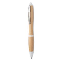 Vue Stylo bille en ABS et bambou. - Rio bamboo de couleur blanc| Krokrodeal