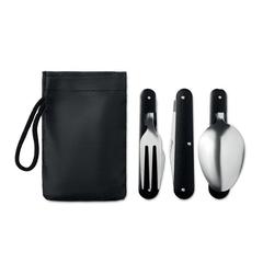 Vue Couverts de camping - 3 service de couleur noir| Krokrodeal