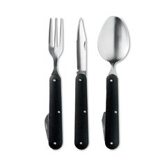 Vue Couverts de camping - 3 service de couleur noir| Krokrodeal