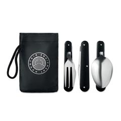 Vue Couverts de camping - 3 service de couleur noir| Krokrodeal