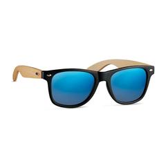 Vue Lunettes de soleil en bambou. - California touch de couleur bleu| Krokrodeal