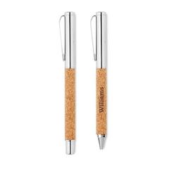 Vue Stylo bille métal boîte liège - Quercus de couleur marron| Krokrodeal