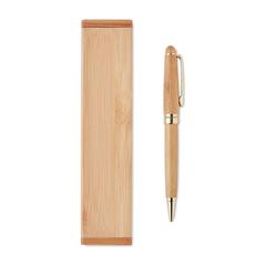 Vue Stylo bille coffret bambou - Etna de couleur marron| Krokrodeal
