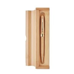 Vue Stylo bille coffret bambou - Etna de couleur marron| Krokrodeal