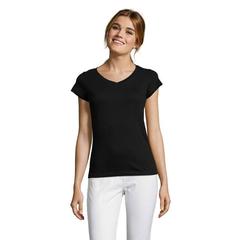 Vue MOON T-SHIRT FEMME COL V - Moon de couleur noir| Krokrodeal