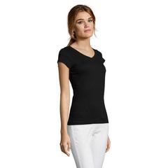 Vue MOON T-SHIRT FEMME COL V - Moon de couleur noir| Krokrodeal