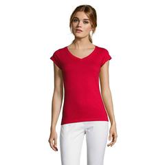 Vue MOON T-SHIRT FEMME COL V - Moon de couleur rouge| Krokrodeal
