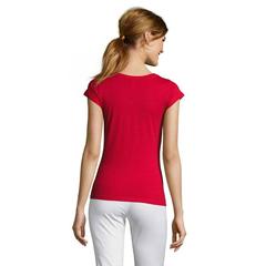 Vue MOON T-SHIRT FEMME COL V - Moon de couleur rouge| Krokrodeal