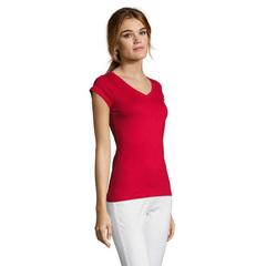 Vue MOON T-SHIRT FEMME COL V - Moon de couleur rouge| Krokrodeal