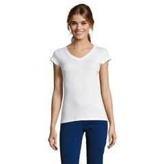 Vue MOON T-SHIRT FEMME COL V - Moon de couleur blanc| Krokrodeal