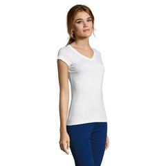 Vue MOON T-SHIRT FEMME COL V - Moon de couleur blanc| Krokrodeal