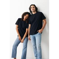 Vue T-shirt coupe décontractée en coton recyclé Iqoniq Kakadu de couleur noir| Krokrodeal