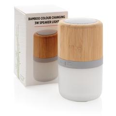 Vue Enceinte 3W en bambou avec lumière d'ambiance de couleur blanc| Krokrodeal