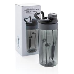 Vue Bouteille étanche avec écouteurs sans fil de couleur gris| Krokrodeal