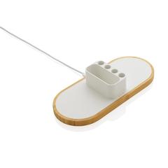 Vue Chargeur 10W en plastique recyclé RCS et bambou Ontario de couleur blanc| Krokrodeal