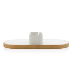 Vue Chargeur 10W en plastique recyclé RCS et bambou Ontario de couleur blanc| Krokrodeal