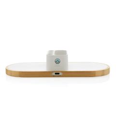 Vue Chargeur 10W en plastique recyclé RCS et bambou Ontario de couleur blanc| Krokrodeal