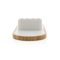 Vue Chargeur 10W en plastique recyclé RCS et bambou Ontario de couleur blanc| Krokrodeal