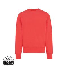 Vue Sweater à col rond en coton recyclé Iqoniq Kruger de couleur rouge| Krokrodeal