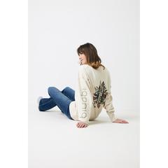 Vue Sweater à col rond en coton recyclé Iqoniq Kruger de couleur beige| Krokrodeal